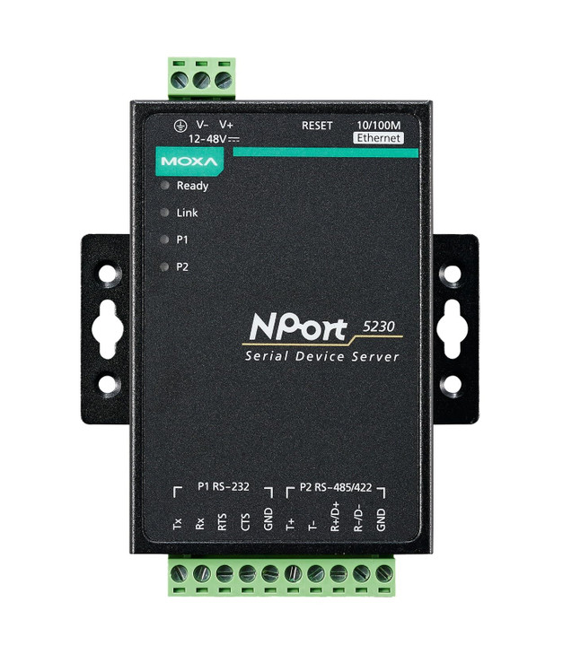 MOXA NPort 5230 2-Port Device Server, 10/100 Ethernet, RS-232 x 1, RS-422/485 x 1, Terminal Block