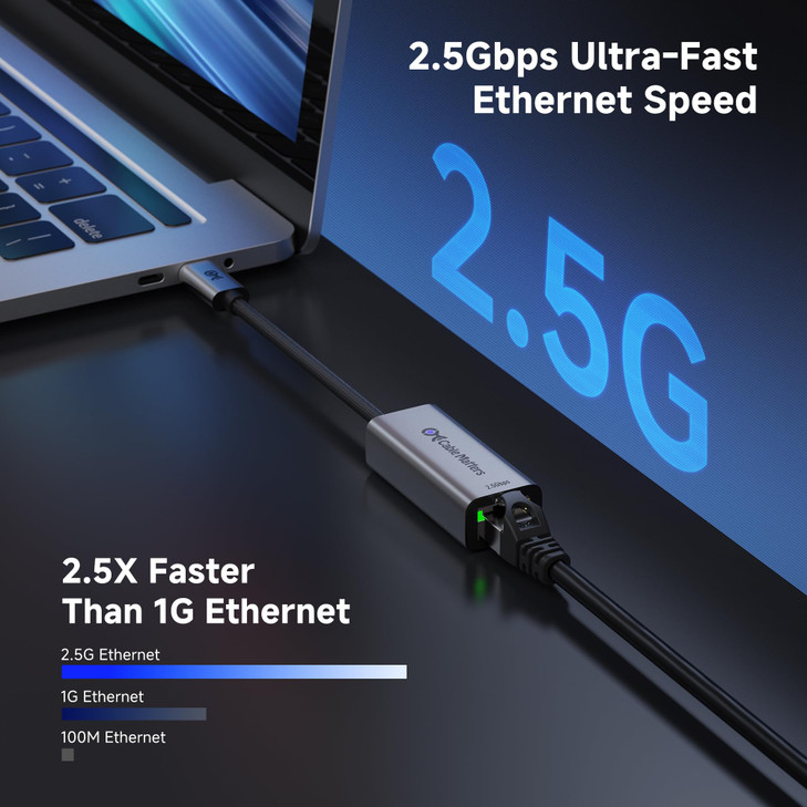 Cable Matters USB C to 2.5Gb Ethernet Adapter, 2.5 Gigabit Network Speed, USB C to Ethernet Adapter Compatible with USB4, Thunderbolt 4/5, Plug & Pla