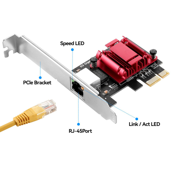 5Gbps PCIe Network Adapter, RTL8126 Chip Multi-Gigabit Ethernet Card (5G/2.5G/1G/100Mbps) PCIe 3.1 X1, RJ45 LAN Controller with PXE Boot, Low Profile