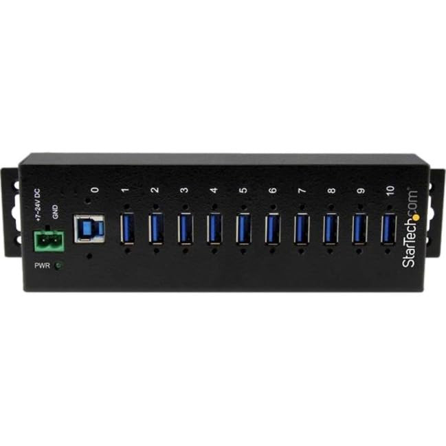 StarTech.com 10-Port USB 3.0 Hub - 5Gbps - Metal Industrial USB-A Hub with ESD & Surge Protection - Din Rail, Wall or Desk Mountable - TAA Compliant