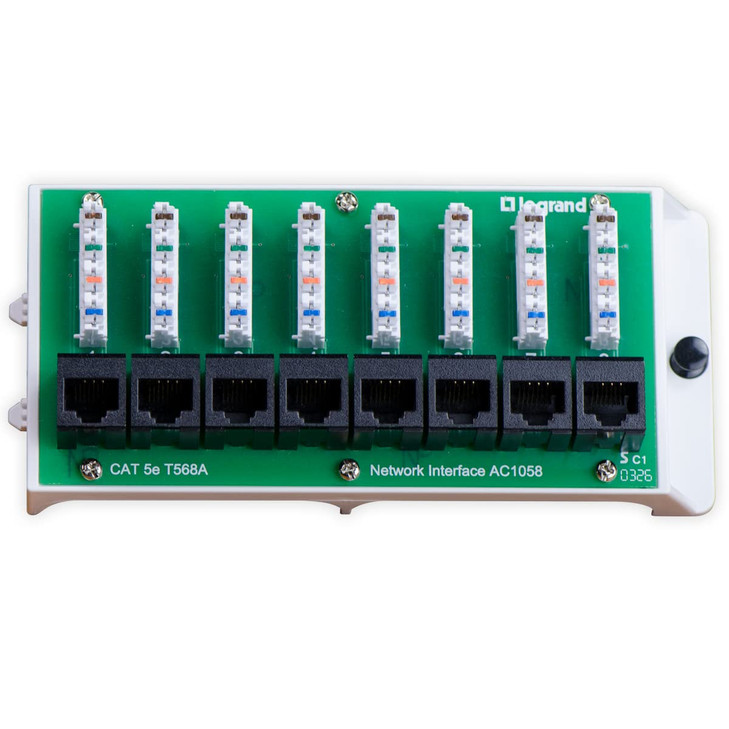 Legrand - OnQ Cat5e Network Interface Module, Wifi Module with 8 Ports, Network Box Provides Connectivity to Ethernet Connected Devices, Black, AC105