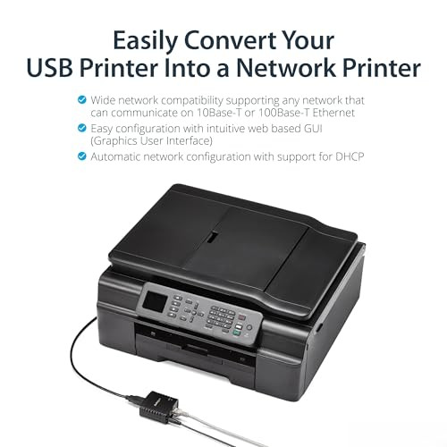 StarTech.com 10/100Mbps Ethernet to USB 2.0 Network Print Server - Windows 10 - LPR - LAN USB Print Server Adapter (PM1115U2)