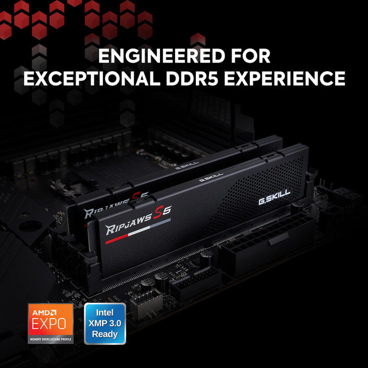 G.SKILL Ripjaws S5 Series DDR5 RAM (Intel XMP 3.0 & AMD Expo) 64GB (2x32GB) 6000MT/s CL36-36-36-96 1.35V Desktop Computer Memory U-DIMM - Matte Black