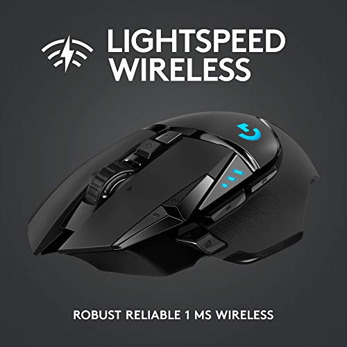 Logitech G502 Lightspeed Wireless Gaming Mouse with Hero 25K Sensor, PowerPlay Compatible, Tunable Weights and Lightsync RGB - Black