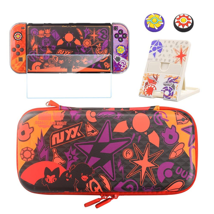 Carrying Case Compatible with Nintendo Switch Oled?Scarlet & Violet ),Switch Oled Case Cover with Screen Protector,Playstand,Thumb Grip Caps for Nint