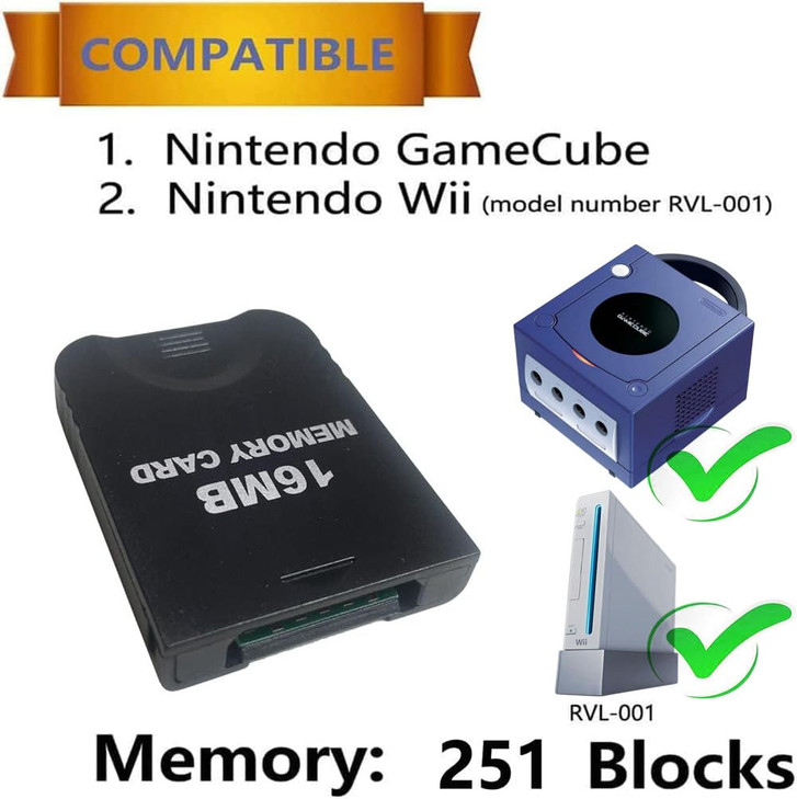 Hyamass 16MB(251 Blocks) Gamecube Memory Card, High Speed Game Memory Card Compatible for Nintendo Gamecube and Wii Console Accessory Kits - Black
