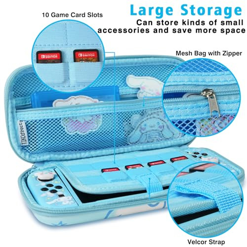 TIKOdirect Carrying Case for Switch, Cute Portable Travel Bag Accessories with Soft Protective Cover, Screen Protectors and Thumb Grip caps, Game Car
