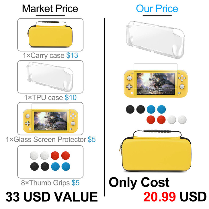 Case and Protective Case Compatible with Nintendo Switch Lite Accessory Set, YUANHOT Carry Case & Case for Switch Lite & Screen Protector & Joystick
