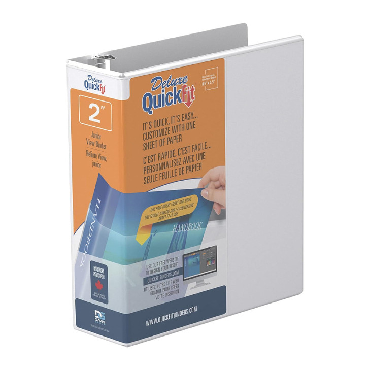 Davis Group QuickFit Junior Binder, Premium Small Clear-View 3-Ring Binder for School, Office, or Home, Made in Canada, 5.5" x 8.5", White, Single, 2