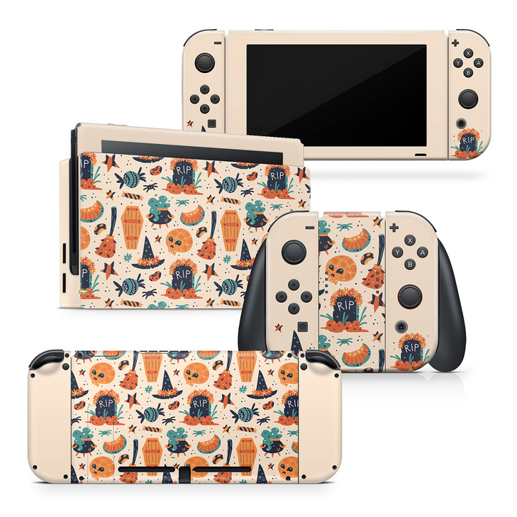 Acky Design Spooky Halloween Nintendo Switch Skin Wrap Cover - Pumpkin Theme Compatible With Joy-Con, Console, Dock - Premium Vinyl 3M Full Wrap Deca