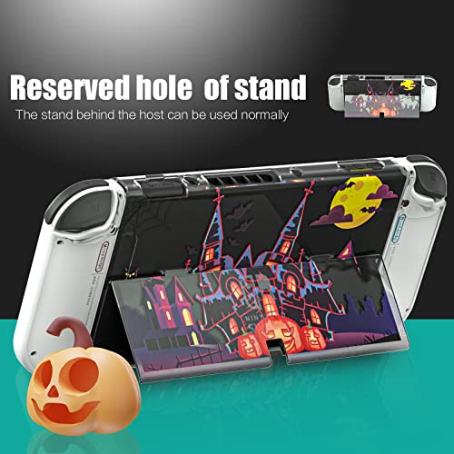Halloween Protective Cover Compatible with Switch OLED  Includes Cat Paw Thumb Grip Caps and Screen Protector for Boys and Girls