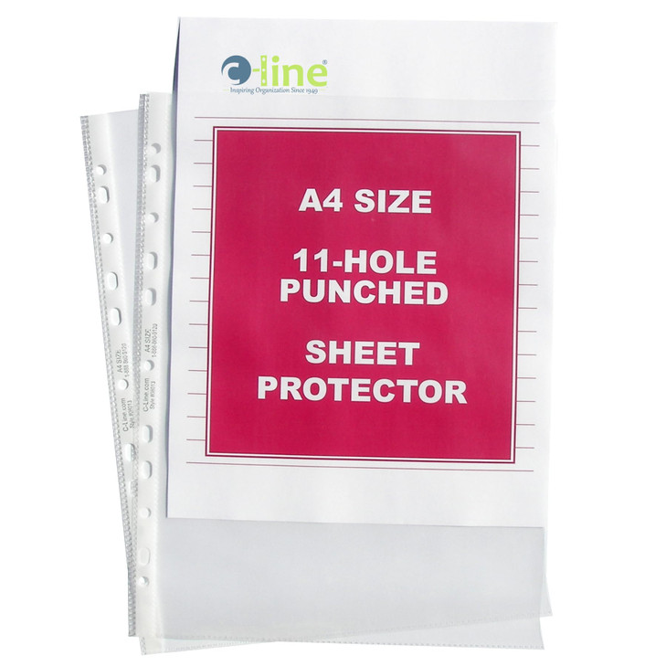 C-Line Top Loading Heavyweight Poly Sheet Protectors, Clear, A4 Size, 11.75 x 8.25 Inches, 50 per Box (08013)