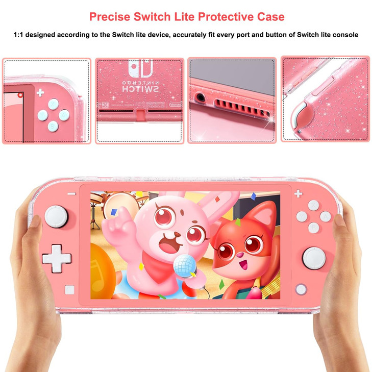Sunmike Protective Case for Nintendo Switch Lite, Clear Glitter Switch Lite Case Soft TPU Cover with Shock-Absorbent & Anti-Scratch Slim Shell Travel