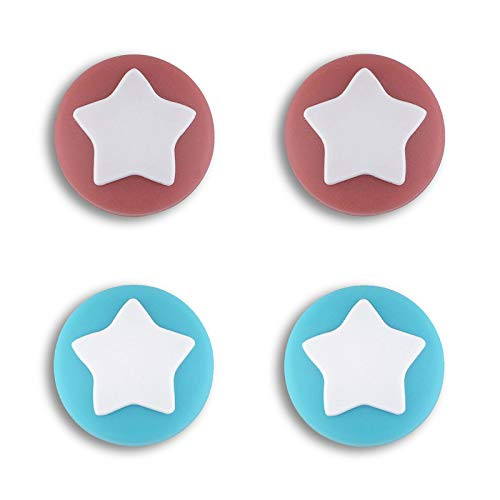 eXtremeRate PlayVital Star Design Cute Switch Thumb Grip Caps, Bondi Blue & Indian Red Joystick Caps for Nintendo Switch Lite, Silicone Analog Cover