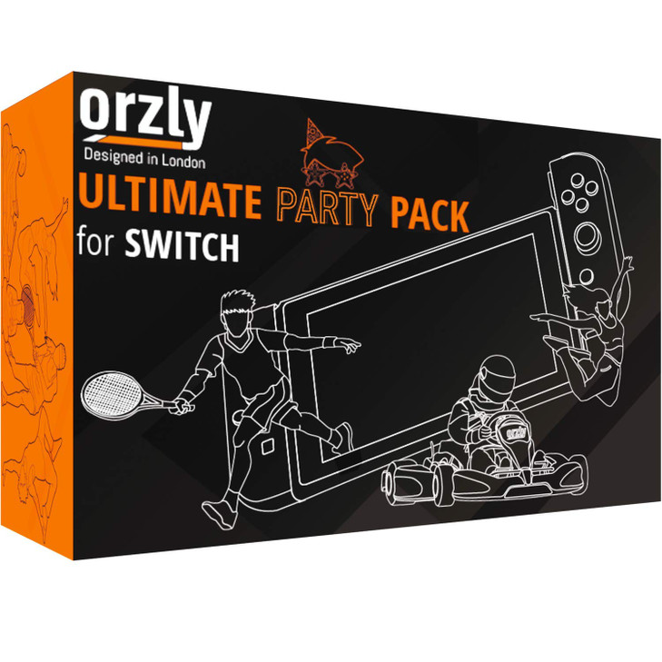 Orzly Sports Family Party Pack Accessories Bundle designed for Nintendo Switch and OLED Console Games with Tennis Badminton Rackets, Controller Grips