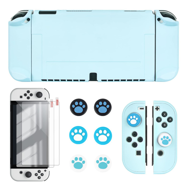 DLseego Switch OLED Protective Case Dockable Hard Shell Anti-Scratch Cover Joycon Accessory Skin With 6PCS Thumb Grips Caps and 2Pc Screen Protectors