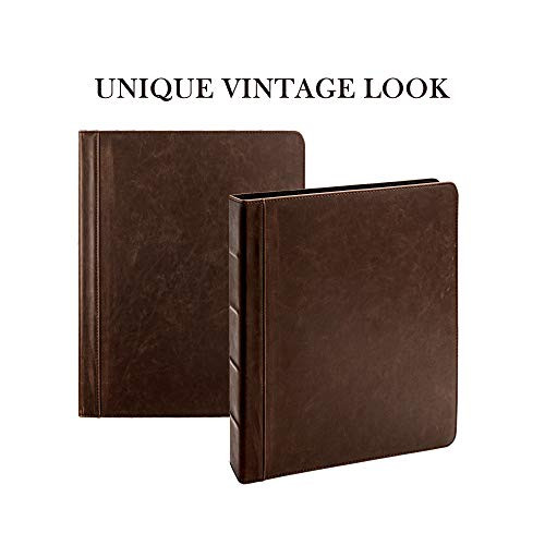 Vintage Professional 3 Ring Binder Organizer, 1-inch Round Rings, 8.5" x 11" Sheet Size, 2 Inner Pockets, 1.6" Spine, Appearance of Antique Brown Lea