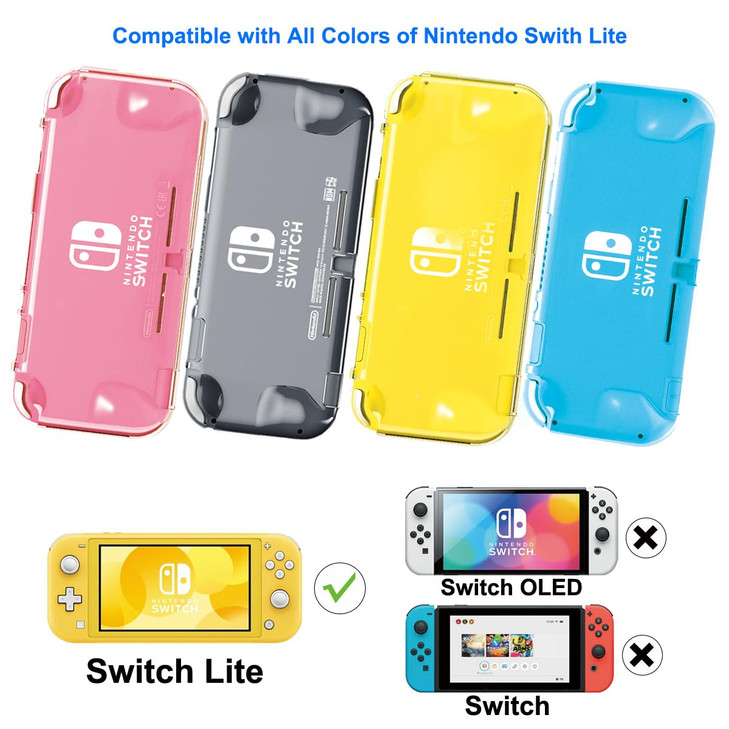 Switch Lite Case, Clear Protective Case Cover with HD Tempered Screen Protector and Thumb Grip Caps for Nintendo Switch Lite Case Hard Shell with Swi