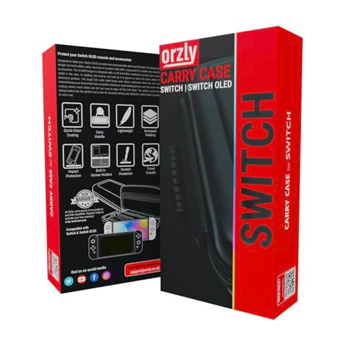 Orzly Carry Case Compatible with Nintendo Switch and New Switch OLED Console - Black Protective Hard Portable Travel Carry Case Shell Pouch with Pock