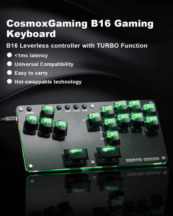 Leverless Controller Arcade Stick Haute42: 16Key All-Button Arcade Stick with Turbo Functions,Arcade Controller for PC/PS3/PS4/Switch Game Leverless