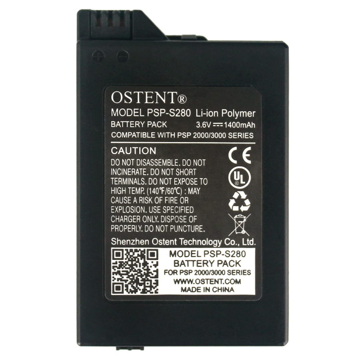 OSTENT Real 1400mAh 3.6V Lithium Ion Li-ion Polymer Rechargeable Battery Pack Replacement Upgraded Version for Sony PSP 2000/3000 PSP-S280 Console Vi