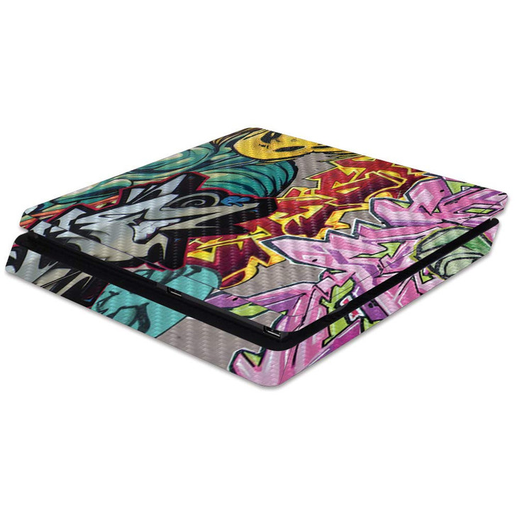 MightySkins Carbon Fiber Skin for Sony PS4 Slim Console - Graffiti Wild Styles | Protective, Durable Textured Carbon Fiber Finish | Easy to Apply, Re