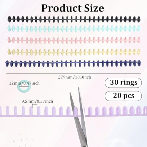 20 Pcs Plastic Spiral Binding Coils, Plastic Binding Combs 30 Ring Diameter 0.47inch Add Pages to Notebooks, Snap Close Comb Binding Spines Binder Di