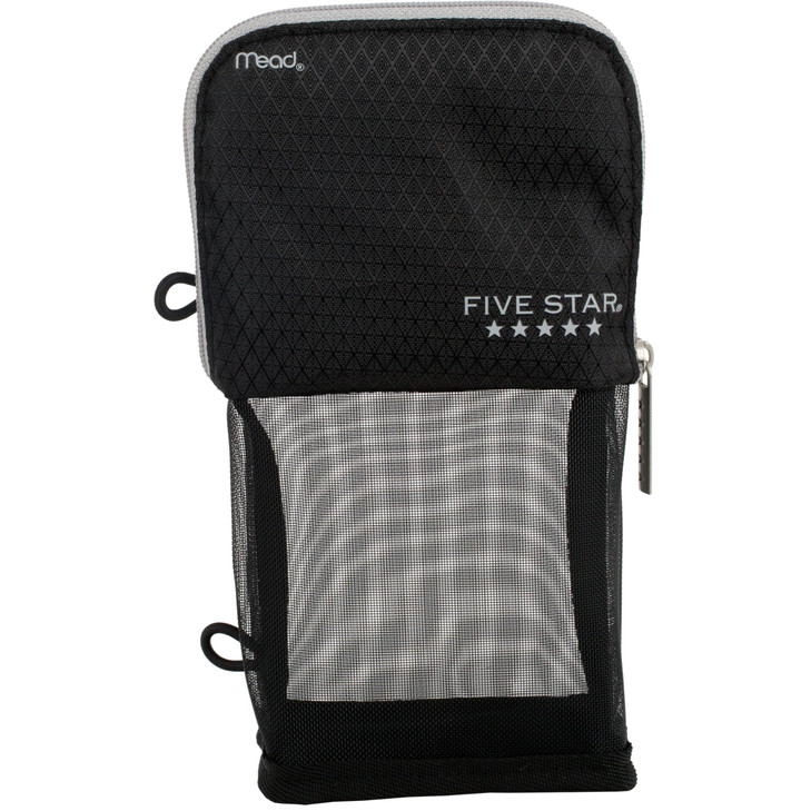 Five Star Pencil Pouch, Pen Case, Stand 'N Store Zipper Pouch, Fits 3-Ring Binder, Storage Organizer for Supplies Earbuds Chargers Cables Makeup, Bla