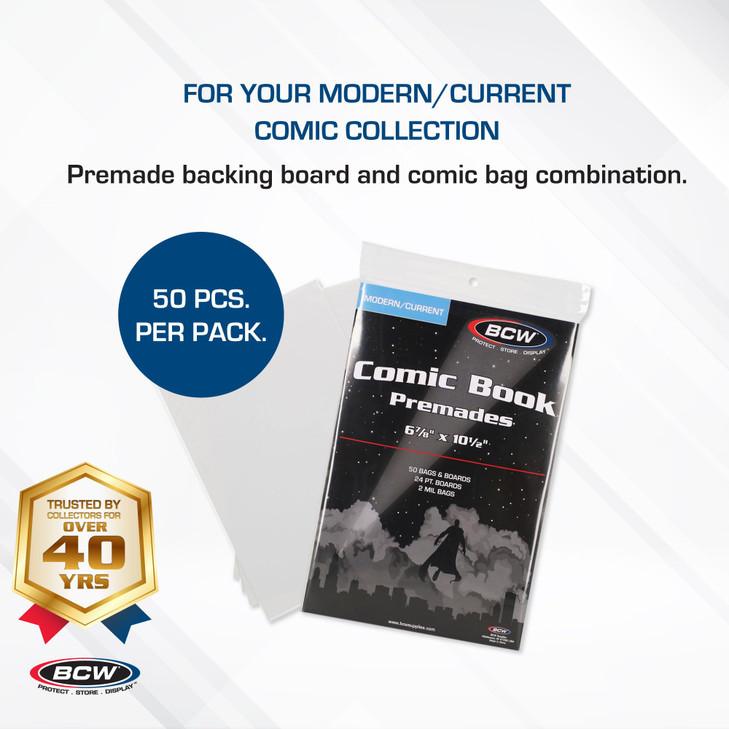 BCW Current Comic Boards and Bags Combo | 100 Polypropylene Comic Bags & Backer Boards | Acid-Free Archival Quality | Crystal Clear | Preserves Colle