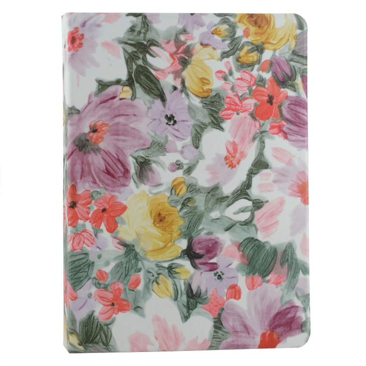 XIAOZHI 3-Ring Binder Portfolio Case, Floral Painting PU Leather Binder Padfolio, Business Planner Organizer with Notepad Holder, Pink, 9.5x9.5x12.8