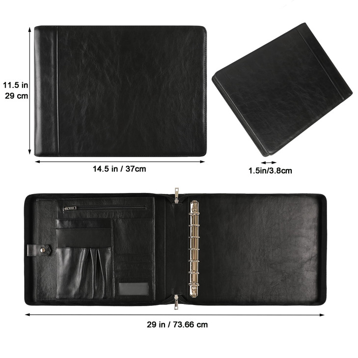 7 Ring Check Binder - Genuine Leather Business Checkbook Binder & Portfolio for 9 x 13 inch Sheets, Personalized Check Book Holder with 600 Checks Ca