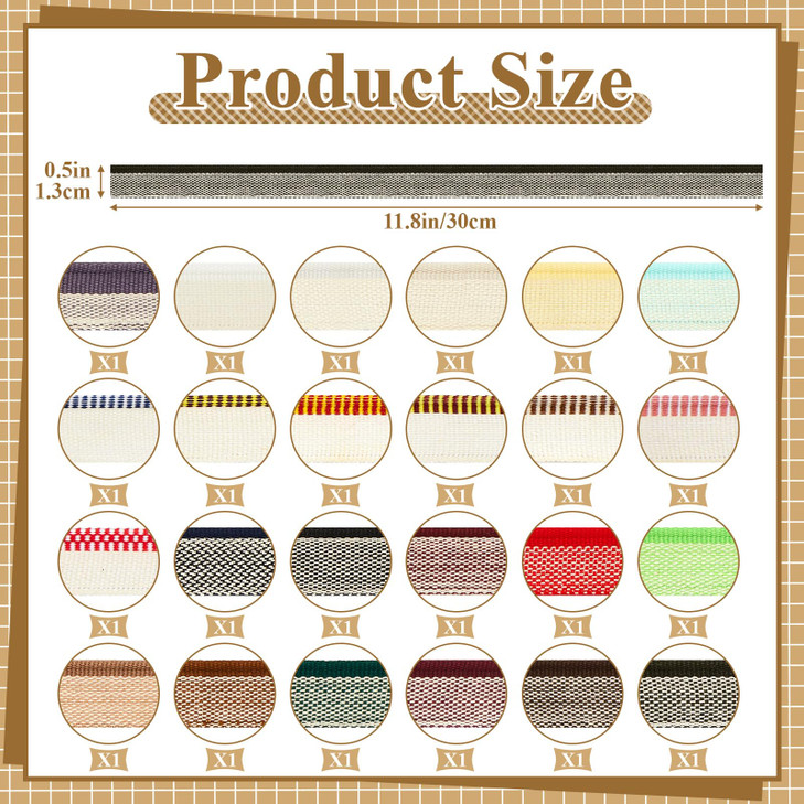 Tenceur 24 Pcs Book Binding Headbands 11.8 Inches Long 0.5 Inch Wide Cotton Book End Band Materials Kit for Beginners DIY 24 Colors Cuttable School S