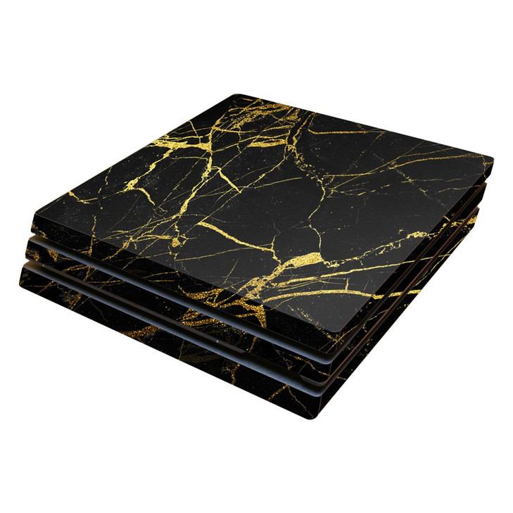 MightySkins Skin Compatible with Sony PS4 Pro Console - Black Gold Marble | Protective, Durable, and Unique Vinyl Decal wrap Cover | Easy to Apply, R