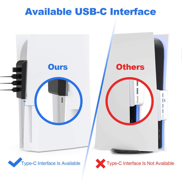 NexiGo PS5 4 Ports USB Hub, [Minimalist Design], High-Speed Data Transfer, Fast Charging Ports for DualSense Controller, Splitter Expander for PlaySt