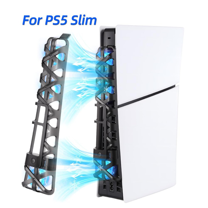 Cooling Fan with LED Light for PS5 Slim, Quiet Cooling System Accessories for Playstation 5 Slim Disc and Digital Editions, Compatible with Horizonta