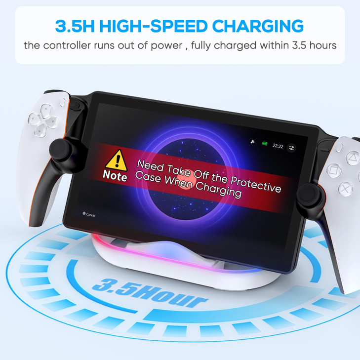 FASTSNAIL Charging Stand for PS Portal Remote Player, Portable Charge Dock Station with 14 RGB Light Modes and Type-C Cable, Charge Base Holder Acces