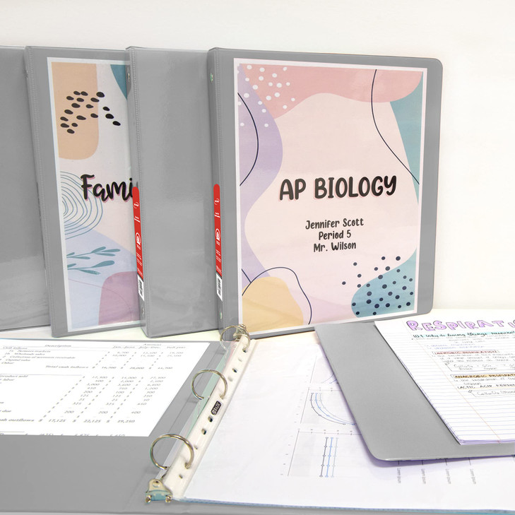 BAZIC 1" Grey 3-Ring View Binder w/ 2-Pockets