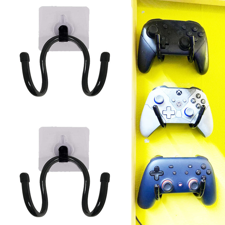 Universal Adhesive Game Controller Organizer Wall Mount and Clip for Xbox One PS4 Switch Pro - Headphone Holder - Easy to Install - 2 Pack