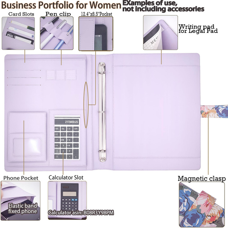 LOSOPHY Portfolio Binder Three Ring Binder 1 inch,Leather Padfolio Binder - Organizer Document - Office Binder Organizer for Women. (10"x13", 1 inch