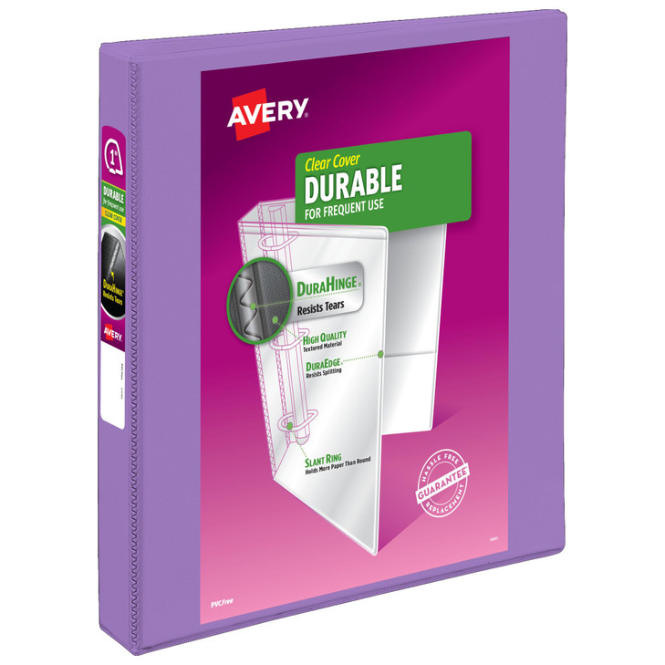 Avery Durable View 3 Ring Binder, 1 Inch Slant Rings, Lavender Binder (17083)