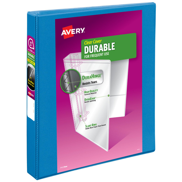 Avery Durable View 3 Ring Binder, 1 Inch Slant Rings, 250-Sheet Capacity, DuraHinge, 1.4 Inch Wide Spine, Customizable Clear Covers and Spine, 1 Pool