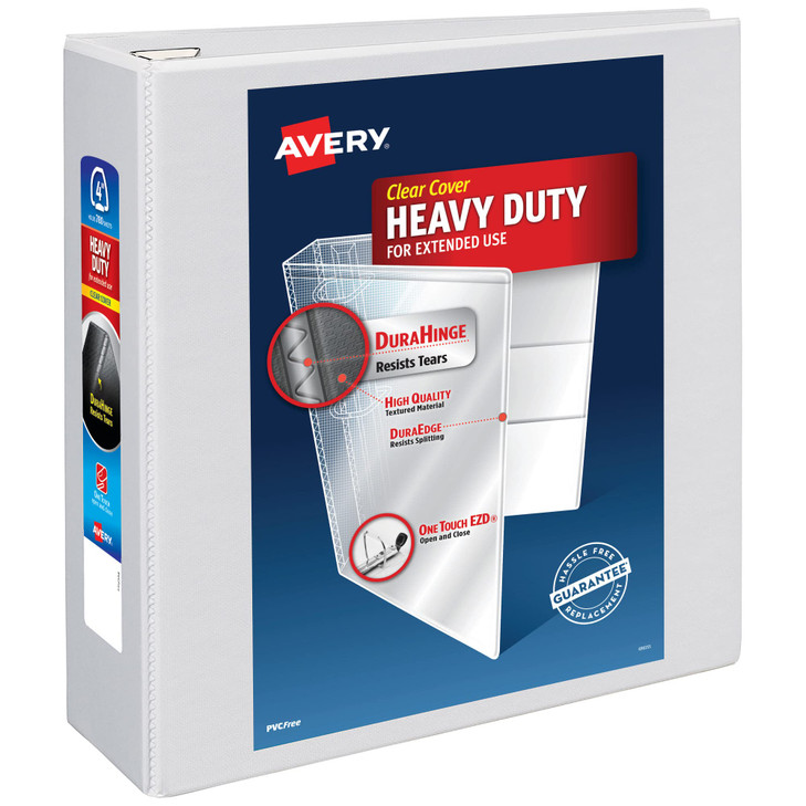 Avery Heavy-Duty View 3 Ring Binder, 4 Inch One Touch EZD Rings, 780-Sheet Capacity, 4.5 Inch Wide Spine, Customizable Clear Cover and Spine, 1 White