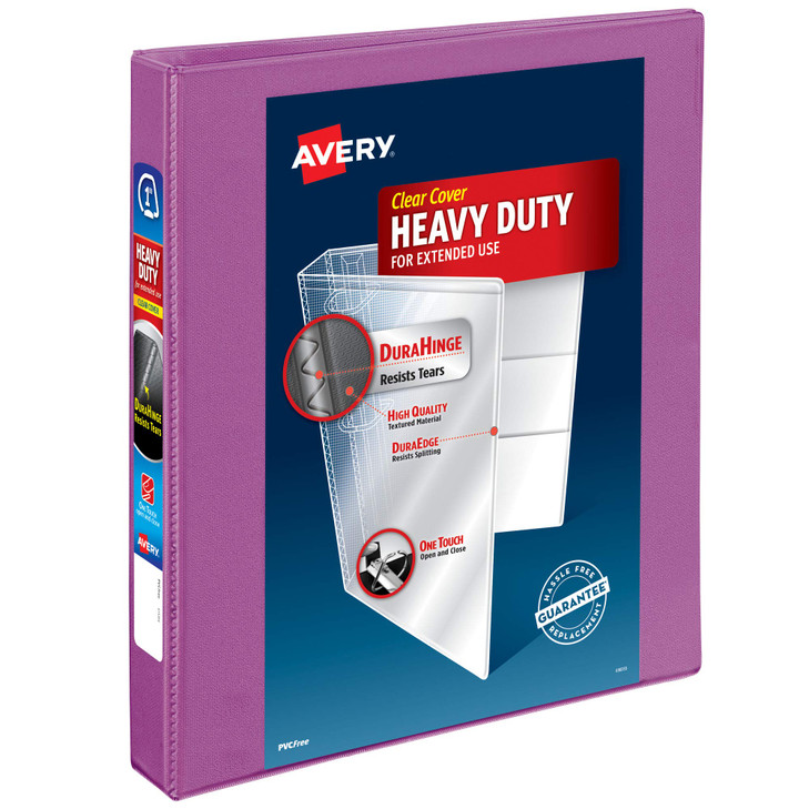 Avery Heavy-Duty View 3 Ring Binder, 1 Inch One Touch Slant Rings, 250-Sheet Capacity, DuraHinge, 1.4 Inch Wide Spine, Customizable Clear Cover and S