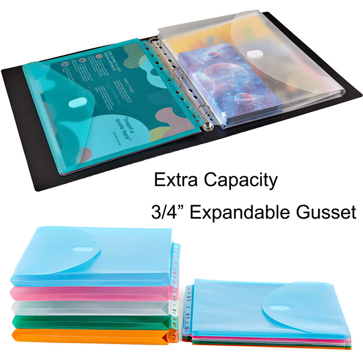 FANWU 10 Pack Expandable Poly Binder Pocket, 3/4-inch Gusset, Letter Size, 11 Holes Punched, Index Dividers Pocket Folders Plastic Envelopes Clear Do