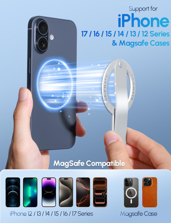 GripMate for MagSafe Phone Grip for iPhone - Magnetic Phone Ring Holder Detachable for iPhone 17 - Comfortable Finger Phone Loop Grip for Apple 16/15
