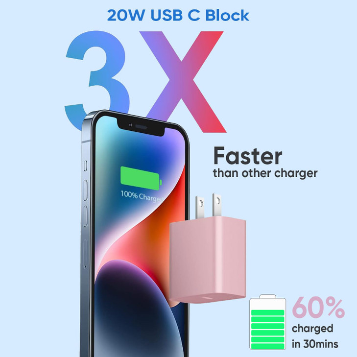 iPhone 16/15 Fast Charger Block, 20W?3Pack? USB C Wall Charger Block Super Fast Charging Block Plug Blocks PD Type C Adapter for iPhone 16 Pro Max/iP