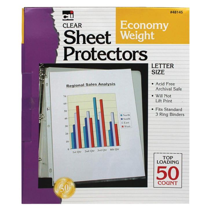 Charles Leonard Top Loading Sheet Protectors, Clear, 50 Sheets