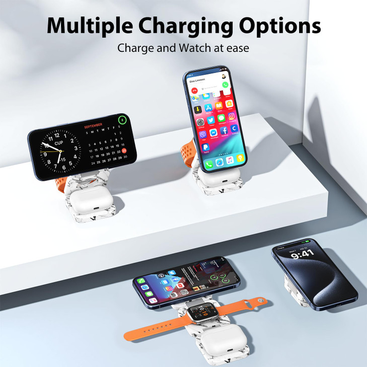 KU XIU X55 Nature Series Fast Magnetic Wireless Charger, Foldable 3 in 1 Charging Station for Apple, Mag-Safe Travel Charger Stand for iPhone 17 16 1