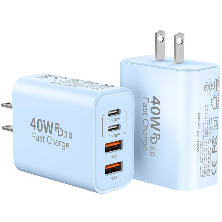 USB C Fast Charger Block,40W 4Port iPhone 17 Type C Charger Fast Charging Block PD Power Adapter+QC 3.0 USB A Wall Charger Plug Type C Brick for iPho