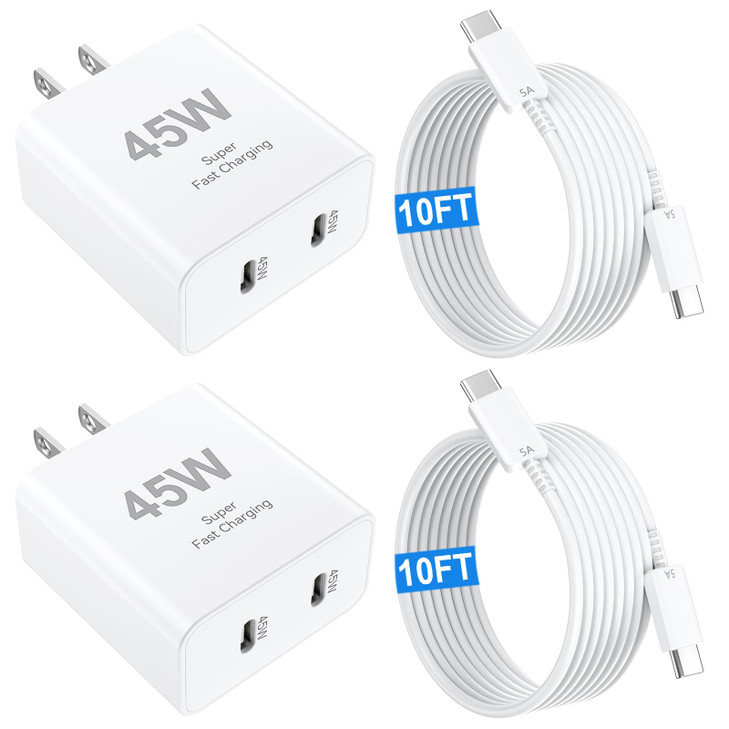 iPhone 17 16 15 Pro Max Charger Fast Charging, 45W USB C Dual Port Block iPhone 17 16 Pro Max Charger 10 FT Long Type C Cable Cord for iPhone 17/17 P